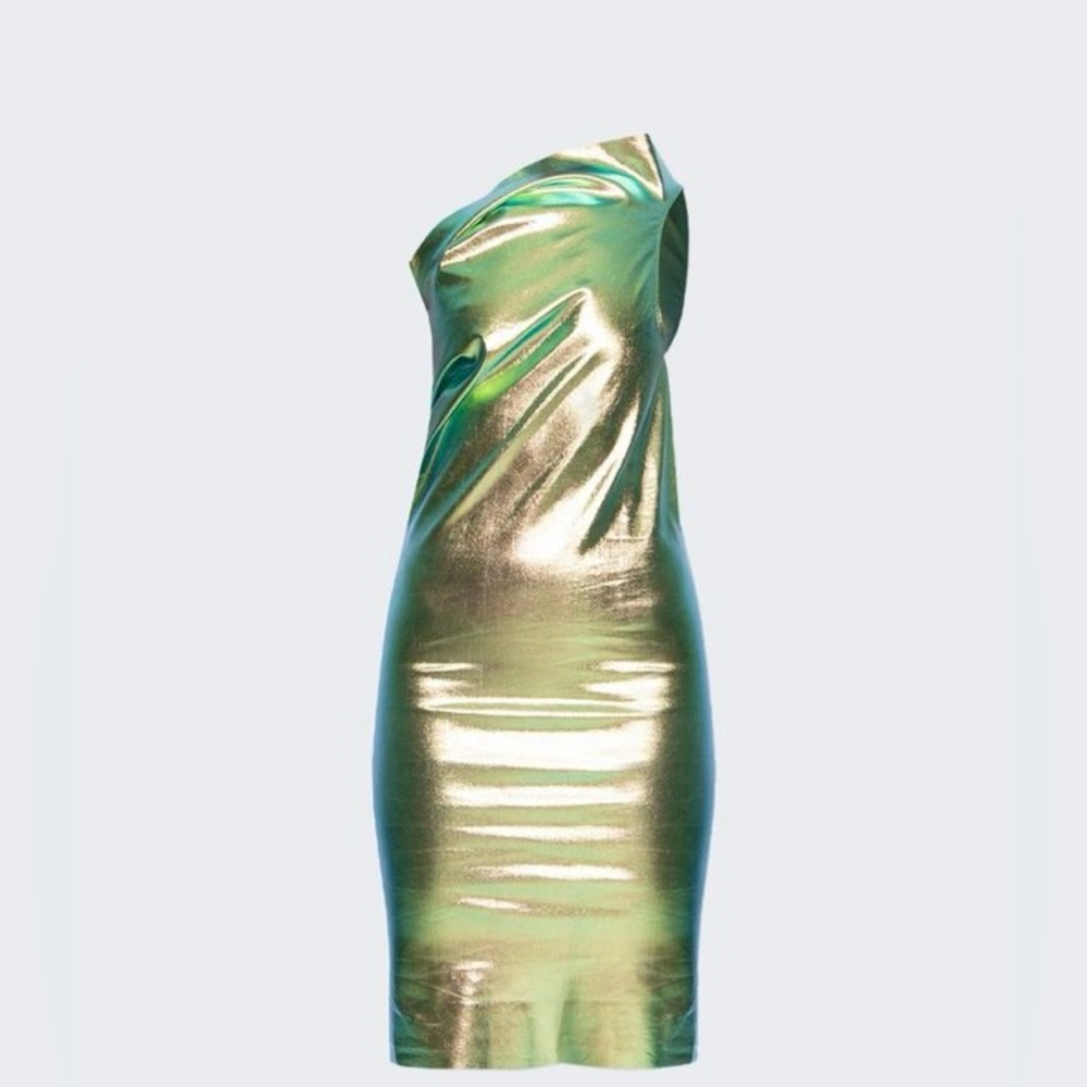 Rick Owen’s Athena Metallic Green One-Shoulder dress